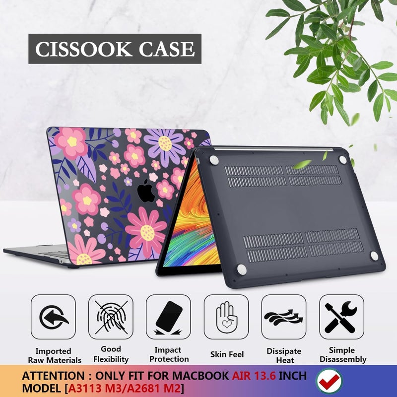 CISSOOK for MacBook Air 13 inch M4 M3 M2 Case 2025 2024 2023 2022, Hard Shell Case Keyboard Skin Screen Protector for MacBook Air 13.6 A3240 A3113 A2681, Stylized Flowers - Image 5